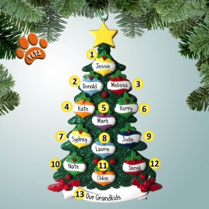 Personalized Christmas Tree with Colorful Ornaments - 12 - Gift for Large Families - Twelve - Grandchildren - Grandparents - Grandkids