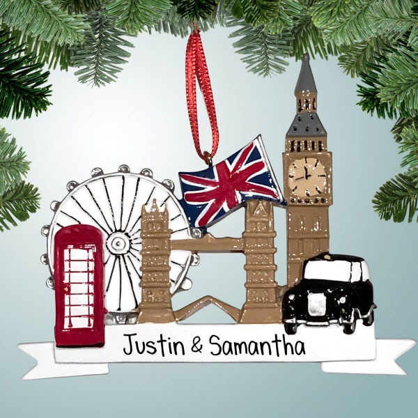 Personalized Sights Around England Christmas Ornament - United Kingdom - British Vacation - Royal Family - London - Big Ben -European Trip