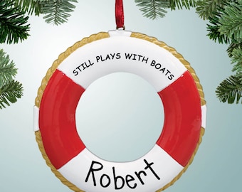 Personalized Life Ring Still Plays with Boats Christmas Ornament - Sailing - Boating - Sailboat - Power Boat - Fishing