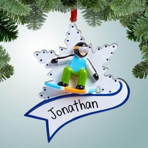 Personalized Snowboarder with Large Flake Christmas Ornament - Winter Sports - Snowboarding - Mountain Slopes - Snow - Free Personalization