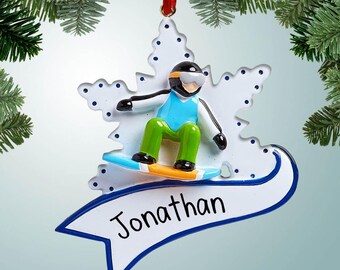 Personalized Snowboarder with Large Flake Christmas Ornament - Winter Sports - Snowboarding - Mountain Slopes - Snow - Free Personalization