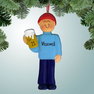 Beer Drinker - Male - Personalized Christmas Ornament - 21st Birthday - Free Shipping Eligible