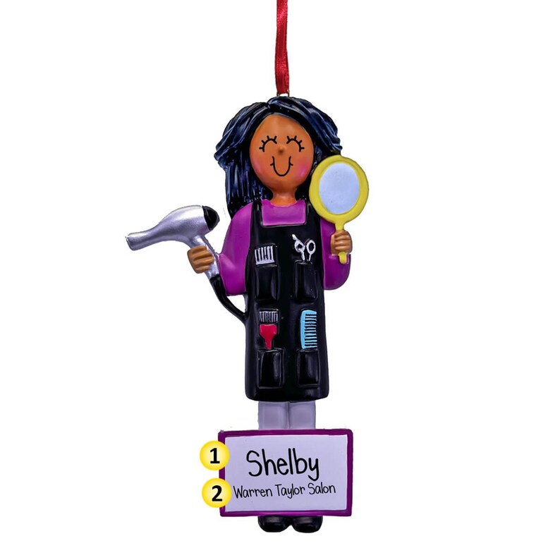 Personalized Hair Stylist With Purple Shirt African American Christmas
