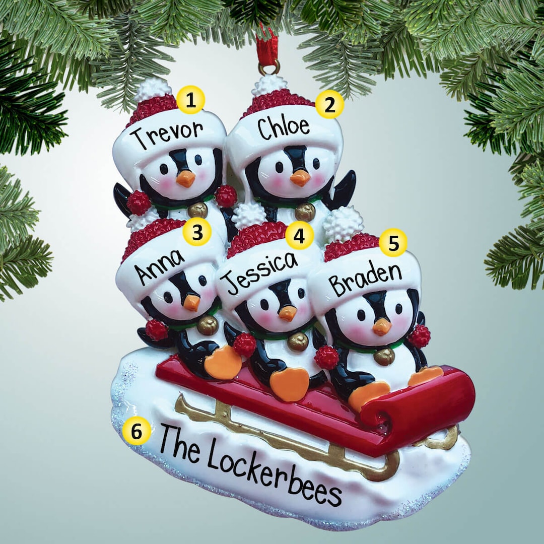 Penguin Sledding Family - 5 - Personalized Christmas Ornament - Cold ...