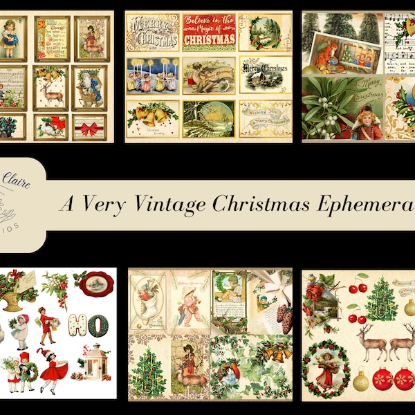 A Very Vintage Christmas Ephemera Kit Junk Journal Ephemera Blank Book Glue Book Mixed Media Cardmaking Instant Digital Download