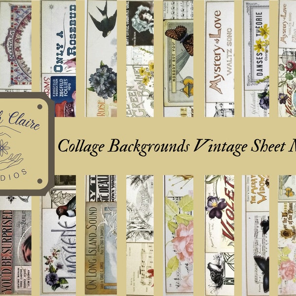 Collage Backgrounds - Vintage Sheet Music, Tear Sheet Journal Backgrounds Instant Download Digital Printable Collage Paper, Paper Crafts