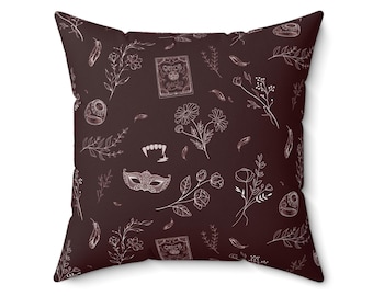 Almohada cuadrada de poliéster hilado con estampado inspirado en The Vampire Dairies / Serie de televisión TVD Fantasía Romance Elena Stefan Damon Salvatore Decoración de cama