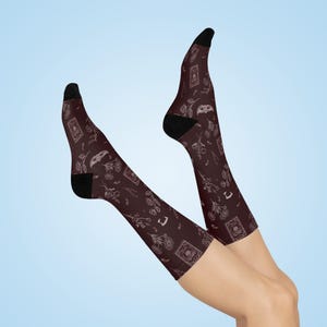 The Vampire Dairies Inspired Patterned Cushioned Crew Socks | Cozy Comfy Winter Accessories TV Gifts Damon Elena Stefan Salvatore Mystic