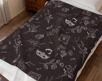 The Vampire Dairies Inspired Patterned Velveteen Plush Blanket | Cozy Throw Bed Couch Decor Damon Stefan Elena Salvatore TVD TV Fantasy