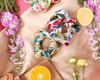 Summer Scrunchies | Printed Satin Scrunchies | Recycled Polyester Scrunchies