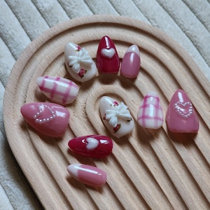 Coquette Rose | Reusable Gel Press On Nails | Pink Nails | Bow Nails