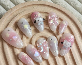 Character Teddy Bear | Reusable Gel Press On Nails | Kawaii