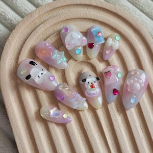 Pacha Dog Snack | Reusable Gel Press On Nails | Kawaii