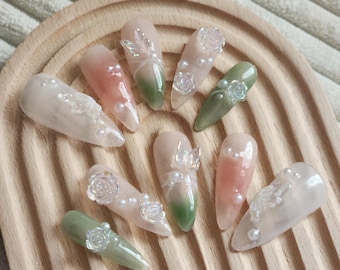 Fairy Core Press On Nails: Flower, Butterfly, Aura Design