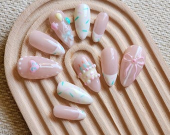 Birthday Cake Press On Nails: Handmade Gel Nails