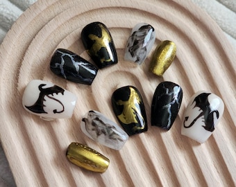 Dragon Rider | Reusable Gel Press On Nails | Shadow | Lightning