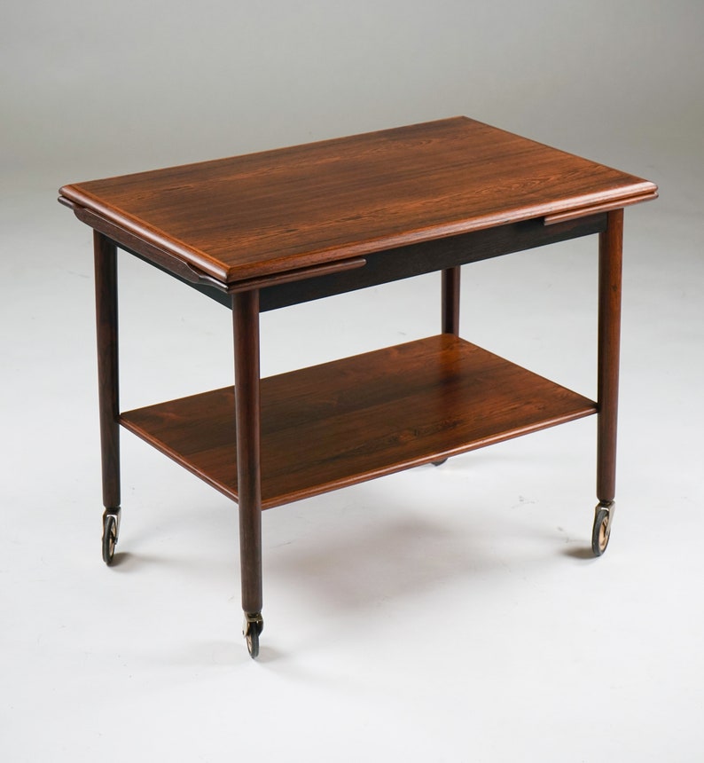 Vintage MH M\u00f8bler Brazilian Rosewood Bar Cart Danish Modern Rolling Refectory Tea Trolley
