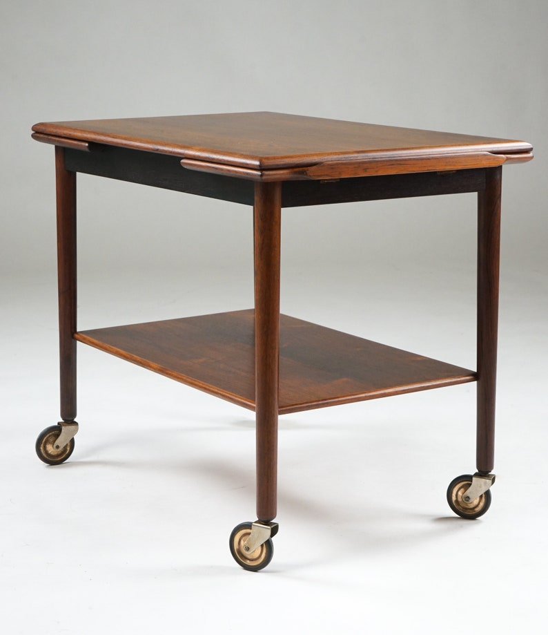 Vintage MH M\u00f8bler Brazilian Rosewood Bar Cart Danish Modern Rolling Refectory Tea Trolley