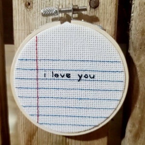 I Love You Lined Paper Cross Stitch Wall Hanging