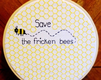 Salva a las malditas abejas: punto de cruz para colgar en la pared