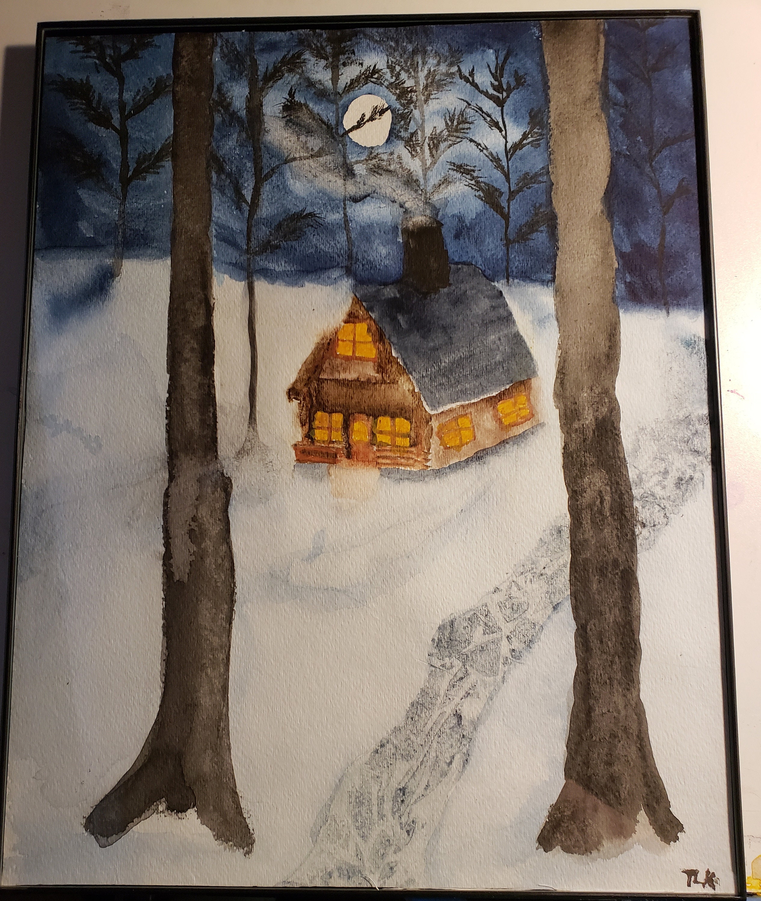 Winter Cabin Painting Original Watercolor Painting By Tabitha Kremesec