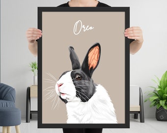 Rabbit Portrait, Custom Rabbit Portrait, Bunny Gift, New Bunny Gift, Digital Bunny Portrait, Custom Rabbit Art, Bunny Illustration