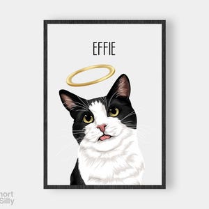 Ritratto commemorativo di un gatto da foto - Regalo personalizzato per la perdita di un animale domestico, tributo digitale a un gatto, ricordo di condoglianze per gli amanti dei gatti / SPEDIZIONE VELOCE