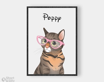 Cat Portrait | Custom Cartoon Pet Portrait | Cat & Dog Portrait From Photo | Pet Cartoon Style | Custom Cat Gift