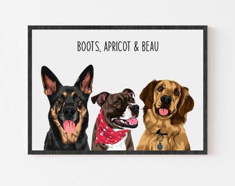 Multi pet portrait | portrait from photo | dog portrait | multiple pet art | two pet portrait