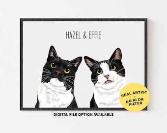 Kattenportret, Portret van een kat op maat, Cadeau voor kattenliefhebbers, Cadeau bij verlies van een huisdier, Huisdierportret van foto, Herdenkingscadeau voor een kat, SNELLE VERZENDING