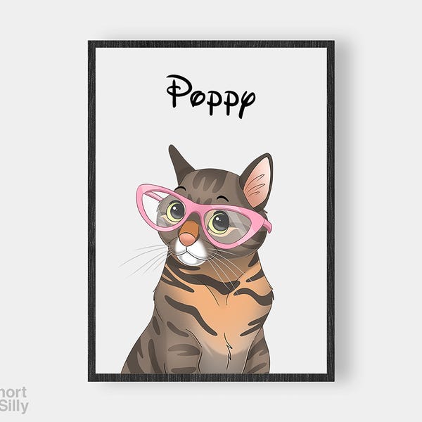 Cat Portrait | Custom Cartoon Pet Portrait | Cat & Dog Portrait From Photo | Pet Cartoon Style | Custom Cat Gift