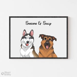 Cartoon Pet Portrait | Multiple Pet Portrait | Custom Two Pet Portrait Print | Personalised Gift | Dog Portrait | Pet Memorial