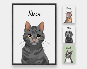 Cat Portrait | Custom Cartoon Pet Portrait | Cat & Dog Portrait From Photo | Pet Cartoon Style | Custom Cat Gift