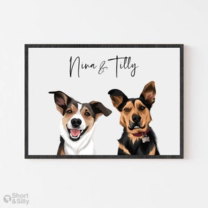 Pet Portrait | Custom Two Pet Portrait Print | Personalised Gift | Dog Portrait | Pet Memorial