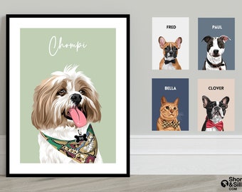 Pet Portrait, Pet Gift, Pet Portrait from Photo, Personalized Dog Wall Art, Pet Memorial Gift, Fast Shipping, Made in The UK