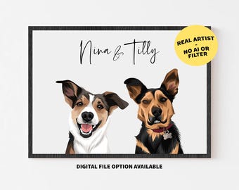 Pet Portrait | Custom Two Pet Portrait Print | Personalised Gift | Dog Portrait | Pet Memorial