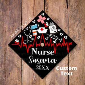 Nurse Graduation Cap Topper, Nurse Medical Tools And Icons, Healthcare Grad Cap, Custom Grad Cap Nursing, RN Grad Hat Topper,Nursing Student