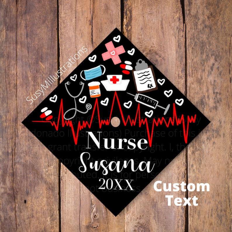 Nurse Graduation Cap Topper, Nurse Medical Tools and Icons, Healthcare ...