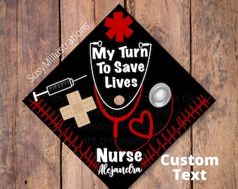 Nurse Graduation Cap Topper, Nurse Medical Tools And Icons, Healthcare Grad Cap, Custom Grad Cap Nursing, Heart Stethoscope, Nursing Student