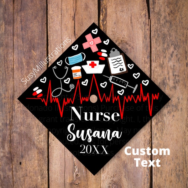Nurse Graduation Cap Topper, Nurse Medical Tools And Icons, Healthcare Grad Cap, Custom Grad Cap Nursing, RN Grad Hat Topper,Nursing Student