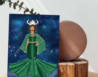 Stier Göttin Mode-Illustration, Sternzeichen Stier Frau,Stier Mädchen Poster,Stier Weibliche Aquarell Malerei Wandkunst,Stier Mit Stier Hörnern