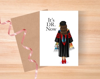 Tarjeta de felicitación de graduación de doctorado imprimible, Es DR ahora, tarjeta de doctorado para graduado, graduado latino, estudiante de posgrado con serape, tarjeta de felicitación