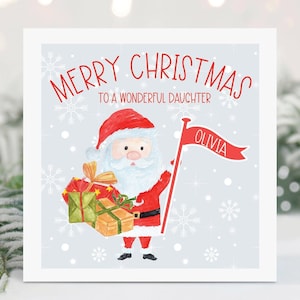 Personalisierte Weihnachtskarte für Tochter, Enkelin, Sohn, Enkel, Nichte, Neffe, Bruder, Schwester, Santa, Schneeflocken, Weihnachtskarte