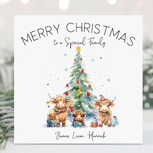 Tarjeta navideña familiar personalizada, tarjeta familiar, vacas de las Tierras Altas, vacas navideñas, tarjeta familiar especial, tarjeta navideña personalizada, familia