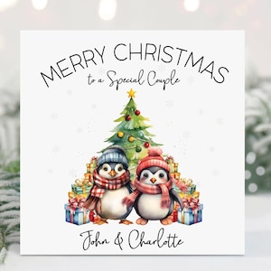 Kerstkaart voor koppels, gepersonaliseerde kerstkaart voor speciaal stel, pinguïns, kerstpinguïns, pinguïnpaar, speciaal stel, pinguïn