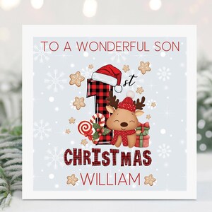 Premier Noël de bébé, 1er Noël, Noël personnalisé, carte Carte de Noël pour fils, petit-fils, neveu, premier Noël, renne