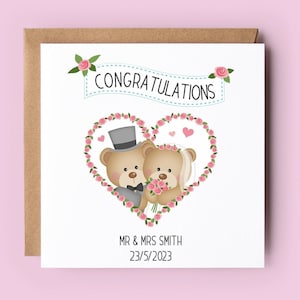 Personalised Wedding Card, Wedding Day Card, Bear Card, Wedding Bears, Just Married, Mr and Mrs, Bride and Groom, Congratulations, Newlyweds