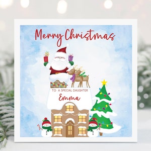 Weihnachtskarte für Tochter, Enkelin, Sohn, Enkel, Nichte, Neffe, Bruder, Schwester, personalisierte Karte, Santa, Rentiere, Weihnachten