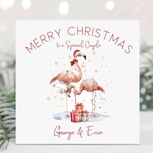 Carte de Noël pour couple, carte de Noël spéciale couple personnalisée, flamants roses, flamant rose de Noël, couple flamant rose, couple spécial, flamant rose