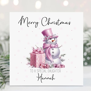 Christmas Card, Personalised Card for Daughter, Granddaughter, Niece, Sister, Goddaughter, Pink Christmas, Pink Snowman, Xmas Card, Snowman